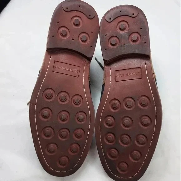 Land's End Mens Tan Leather and Blue Suede Lace Shoes Size 9 - Picture 3 of 14